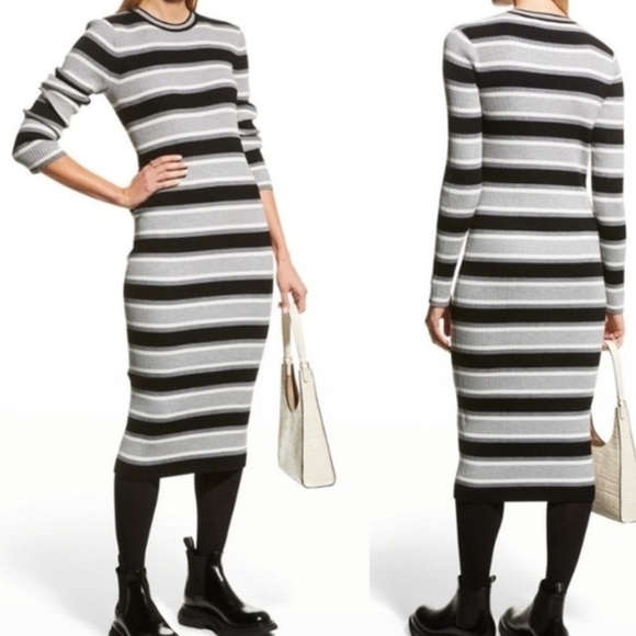 Theory Dresses & Skirts - Theory Single Stripe Black Ivory Empire Wool Midi Sweater Dress Size P US XS I